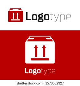 Red Cardboard box with traffic symbol icon isolated on white background. Box, package, parcel sign. Delivery, transportation and shipping. Logo design template element. Vector Illustration