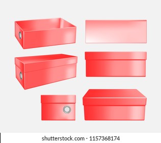 Red cardboard shoe box.