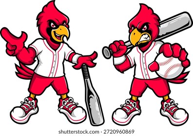 Red Cardinal Baseball Maskottchen Zeichensatz