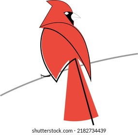 Red Cardinal bird minimalist line style vector illustration. Isolated on white background