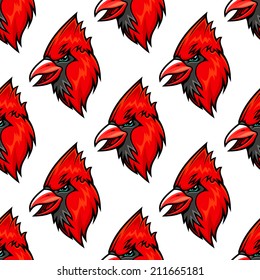 Red cardinal bird seamless pattern in cartoon style