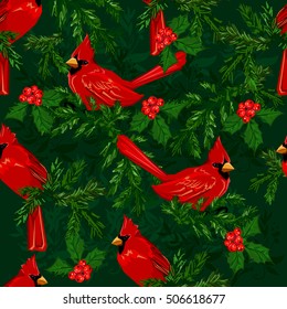 red cardinal bird vector. illustration background bird. seamless birds