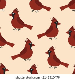 Red cardinal hand drawn vector illustration. Cute baby character in flat style. Bird seamless pattern.