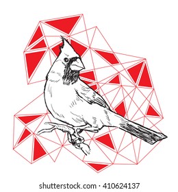 Red Cardinal on polygonal background