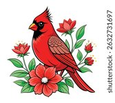red cardinal sitting on branch 