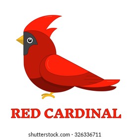 Red cardinal song bird line art icon. Birdwatching popular bird species collection. Flat design northern cardinal colored in bright vivid colors. Simple and cute style. Geometric animal pictogram.