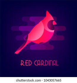 Red cardinal vector icon with the neon glow. Flat design.