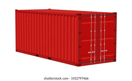 Red cargo container. Transportation delivery freight, realistic angle view metal distribution box, international logistic warehouse object, shipping industry 3d vector isolated on white illustration
