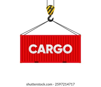 Red Cargo Container. Transportation delivery freight, international logistic warehouse object. Shipping industry. Vector illustration.