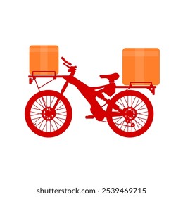 red cargo delivery bicycle silhouette isolated on white