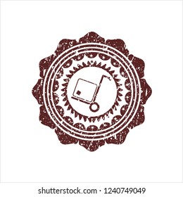 Red cargo icon inside distress rubber stamp