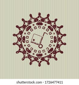 Icono de carga roja con textura de sello de goma. 