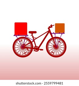 red cargo mountain bicycle silhouette on white background