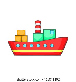 Red cargo ship icon in cartoon style on a white background