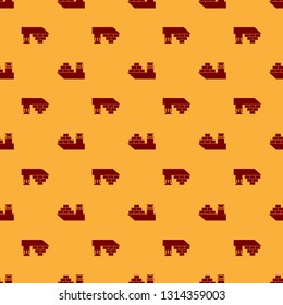 Red Cargo ship icon isolated seamless pattern on brown background. Flat design. Vector Illustration