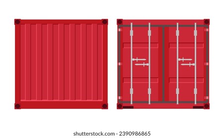 Red cargo storage container door. Metal container for transportation. Export and import. Vector illustration in flat style. Isolated on white background.