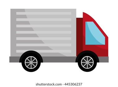 red cargo truck with grey container side view over isolated background, vector illustration 