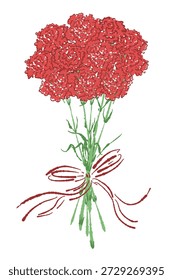 Red Carnation Bouquet with Ribbon Vector