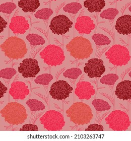 Red carnation fields, floral repeating pattern