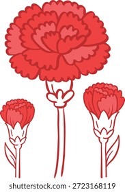 Flor de cravo vermelho com bud mão desenhada ilustração vetor para o Dia das Mães e presente do Dia dos Pais.