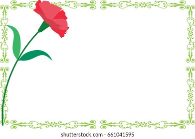 red carnation flower with card