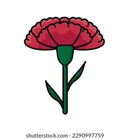 Ilustración vectorial aislada de la flor de clavel roja para el Día del clavel el 29 de enero
