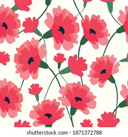 Red carnation flowers seamless Scandinavian style pattern. Great
for fabrics,home texlite, wallpapers, vintage style designs.