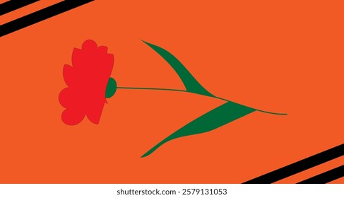 red carnation on an orange background, 