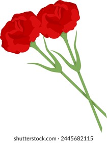 Red carnation on transparent background. Vector illustration for decoration of postcard for May 9th