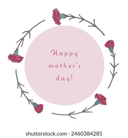 Red carnation vector illustration circular frame