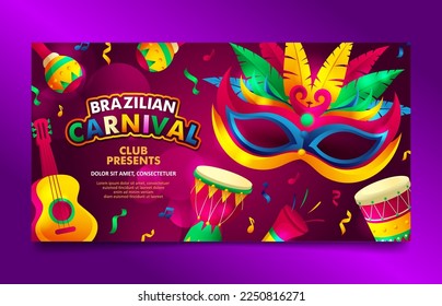 Horizontaler Banner des Brazilianischen Festivals von Red Carnival, Design der sozialen Medien