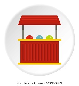 Red carnival fair booth icon in flat circle isolated on white vector illustration for web