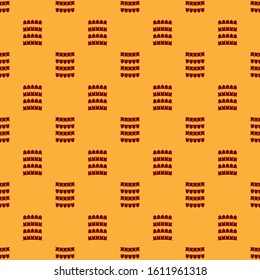 Red Carnival garland with flags icon isolated seamless pattern on brown background. Party pennants for birthday celebration, festival and fair decoration.  Vector Illustration