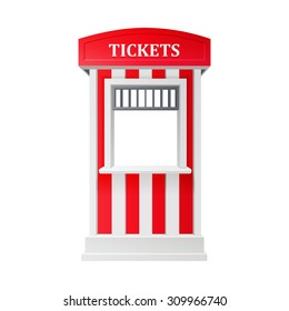 red carnival information ticket booth isolated on white background. realistic 3d vector illustration