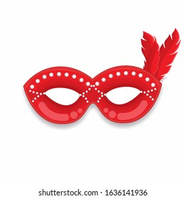Red Carnival Mask with feather Vector