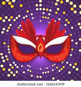 Red Carnival Mask with feather Vector