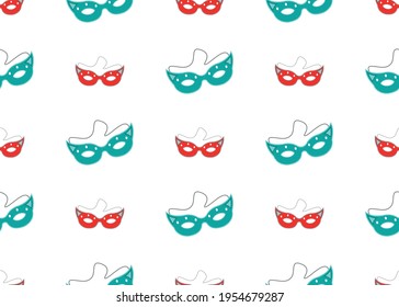 Red carnival mask Geometric seamless pattern for packaging design.