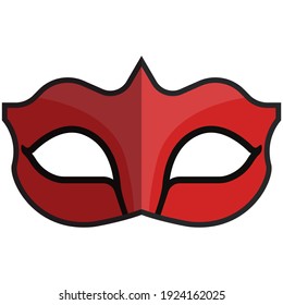 Red carnival mask vector icon. Masquerade facial disguise isolated on white background. Theatrical logo or venetian party festive symbol