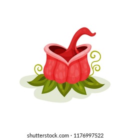 Red carnivore plant with tongue, fantastic killer flower vector Illustration on a white background