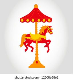 Red Carousel with Horse Icon - Vector Illustration Isolated