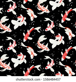 Red Carp Fish Seamless Vector Pattern Asian Background