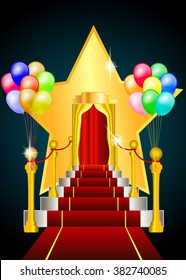 Red Carpet with balloonsand star Vector Illustration