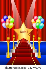 Red Carpet with balloonsand star Vector Illustration