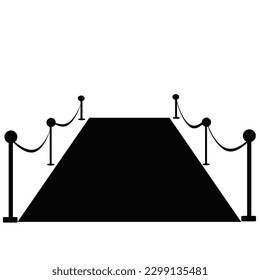 Red carpet and barrier rope on white background. Symbol of ceremony. Vector illustration.