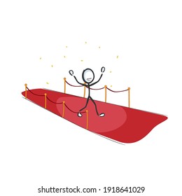 Red Carpet Celebrity Walk. Vector Simple Super Star Vip Person. Stickman No Face Clipart Cartoon. Hand Drawn. Doodle Sketch, Graphic Illustration