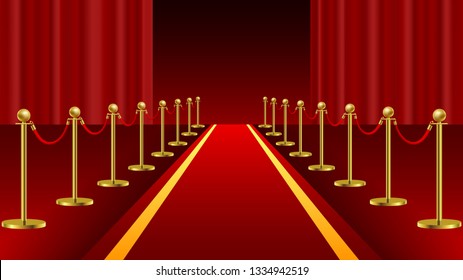 Red carpet ceremonial vip event or head of state visit realistic image with gold barriers