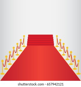 Red carpet, ceremonial vip event, head of state visit with gold barriers. Vector illustration