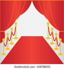 Red carpet, ceremonial vip event, head of state visit with gold barriers. Vector illustration