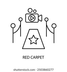 Icono de línea de concepto de alfombra roja. Ilustración de elemento simple. Diseño de símbolo de contorno de concepto de alfombra roja.