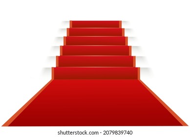 Red carpet descending from a staircase isolated on a white background